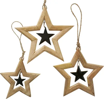 Produktbild von 3tlg Set Deko-Anhänger Nurto Stern Holz Weihnachten Fenster Advents-Schmuck