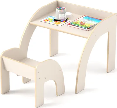 Produktbild von DREAMADE Tisch- und Stuhlset für Kleinkinder, umwandelbare Spielstation, platzsparende Spielzimmermöbel für Kinder mit geräumiger Tischplatte(Weiß)