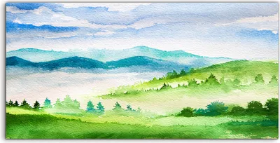 Produktbild von Coloray - Glasbild - 100x50 cm - Wandbild - Glasbilder - Wand Kunst Aquarell Berge Landschaft
