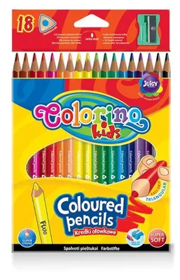 Produktbild von Dreieckige Buntstifte, 18 Farben, mit Anspitzer – Patio Colorino Kids