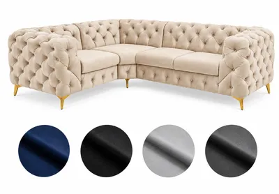 Obrázek produktu pro Rohová sedací souprava Moet ve tvaru L, béžová, rozměry 202 x 262 cm – moderní sedací souprava, prošívaná, s pružinovým jádrem Bonell, volně umístitelná