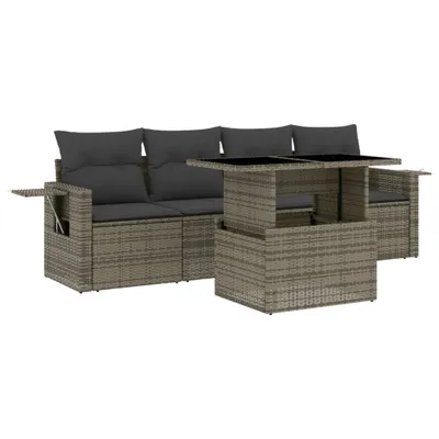 Produktbild von 5-tlg. Garten-Sofagarnitur mit Kissen Grau Poly Rattan