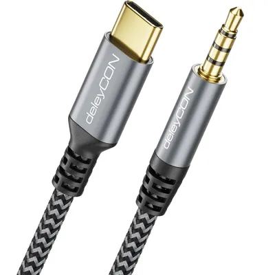 Produktbild von deleyCON 1,5m USB-C auf 3,5mm Audio AUX Kabel Adapter