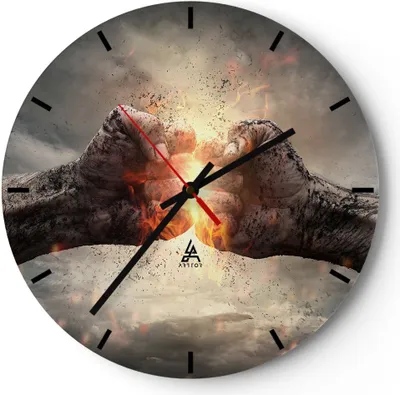 Produktbild von Wanduhr - Rund - Glasuhr - Symbol faust kampf - 30x30cm - Schleichendes Uhrwerk - Lautlos - zum Aufhängen bereit - Dekoration Modern - Wanddekoration aus Glas - C3AR30x30-2968