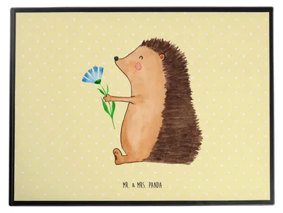 Produktbild von Mr. & Mrs. Panda Schreibunterlage Igel Blumen - Gelb Pastell - Geschenk, schreibtischunterlage, schreibtischunterlagen, Genesungswünsche, Lustige Sprüche, schreibauflage