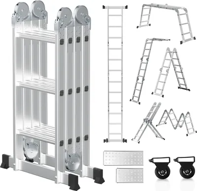 Image de Bettizia Escabeau pliant Escabeau multi-usage Escabeau à coulisse 4x3 marches jusqu'à 150kg Aluminnum