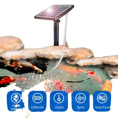 Immagine prodotto di Pompa ad ossigeno solare, 6 V, 2 W, tubo da 2,5 m, 2 diffusori d'aria, adatta per acquari