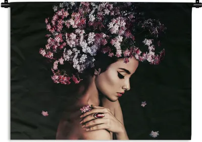 Obrázek produktu pro MuchoWow® Tapiserie Věšení na zeď Blossom - Woman - Pink - Luxury 180x135 Tapiserie dekorace Nástěnná šála