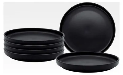 Produktbild von Speiseteller aus Feinkeramik mit schwarzem mattem Rand - 6er Set - Servierteller groß Ø 27 cm - Tellerset Keramikteller für 6 Personen, spülmaschinenfest