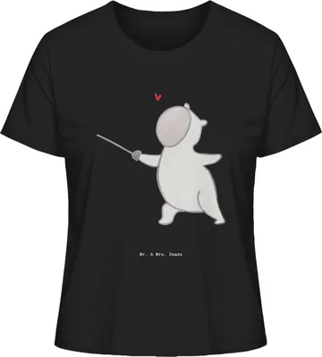 Produktbild von Mr. & Mrs. Panda Shirt Damen Panda Fechten Größe L - Schwarz - Geschenk, T-Shirt, Kurzarmshirt, Basic, Oberteil, Fecht Club, Verein, Fechter Bund
