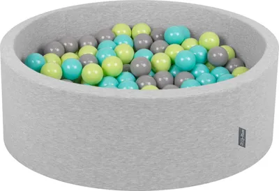 Zdjęcie produktu dla KiddyMoon suchy basen okrągły z piłeczkami 7cm jasnoszary: jasny zielony-jasny turkus-szary 90x30cm/200piłek zabawka basen piankowy