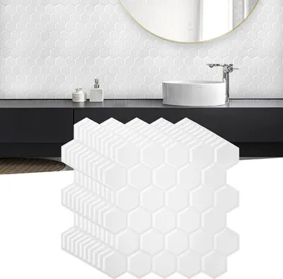 Produktbild von Vigevee Weiße sechseckige Fliesenaufkleber 30 × 30 cm – 10 Stück wasserfeste Wandaufkleber für Küche und Bad