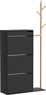 Produktbild von Schuhschrank Vicco Ivo Schwarz 90 x 181.5 cm mit 3 Fächern, 1 Schublade, Model 54254