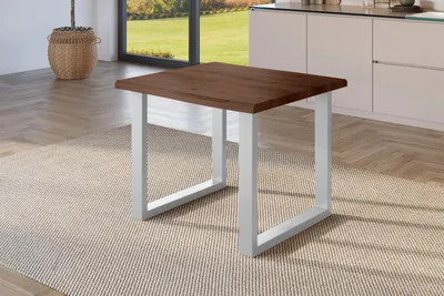 Produktbild von Esstisch 80x80 cm Baumkante Holz Nussbaum-Optik U-Gestell Metall silber JULIUS