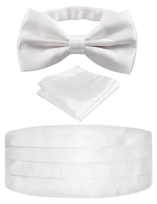 Immagine prodotto di Set da uomo composto da papillon a farfalla, marsupietto e fazzoletto da taschino, motivo paisley, colore bianco, in poliestere, taglia unica