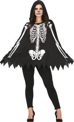 Immagine prodotto di Scheletro Capo Halloween Poncho Con Cappuccio Per Aspetti Spaventosi Costume Unisex Adulto Festa, Taglia: 42 - 44 (L) Colore: Nero