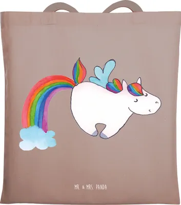 Produktbild von Mr. & Mrs. Panda Jutebeutel Einhorn Fliegendes Pferd - Braun Pastell - Geschenk, Erwachsenwerden, Shopping Tasche, Spielen, Schultasche, Unicorn, Tote Bag, Glitzer