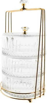Produktbild von Elegenates Bonboniere-Set aus Glas mit goldfarbenem Gestell, Stapelbar