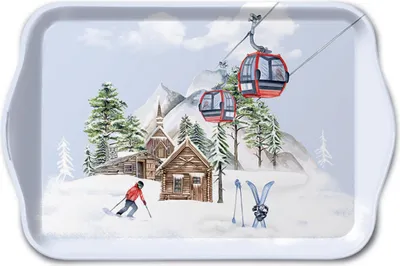 Produktbild von Tablett Melamin 21x13cm mit Skihütten Motiv Weiß