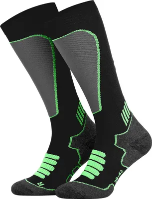 Produktbild von Tobeni Sport Kompressionsstrümpfe Lang Biking- Running- Skiing- Socken für Frauen und Männer, Farbe:Schwarz-Neon-Grün, Grösse:35-38
