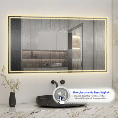 Produktbild von LED Spiegel mit Bluetooth 160×80cm Uhr Kalt/Neutral/Warmweiß dimmbar Memory Touch/Wandschalter Beschlagfrei Spiegel
