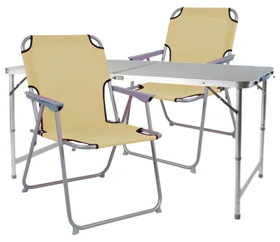 Productafbeelding van Set van 3 campingmeubels, aluminium, weerbestendig, robuust, 120x60x58/70 cm, beige