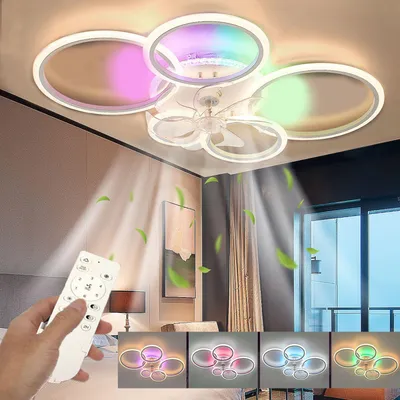 Produktbild von Deckenleuchte 70W Leise Deckenventilator mit Beleuchtung, Deckenlampe Mit Ventilator, Dimmbar mit RGB Backlight, 6 Geschwindigkeiten 96cm