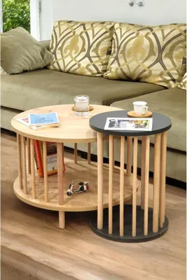 Produktbild von Skye Decor, Hochwertiges Nesting-Tischset (3 Teile) - Saphir Eiche, 100% Melamin