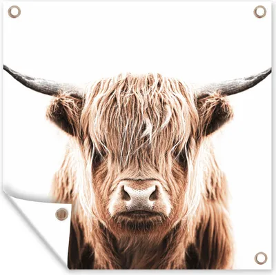 Produktbild von MuchoWow® 100x100 cm Outdoor-Poster Gartendeko Sichtschutz Garten Poster für den Garten  Tiere - Schottischer Highlander - Kuh