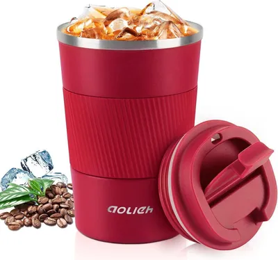 Image de Aolieh Tasse thermique 380ml rouge en acier inoxydable Tasse isolante Travel Mug Café Thé