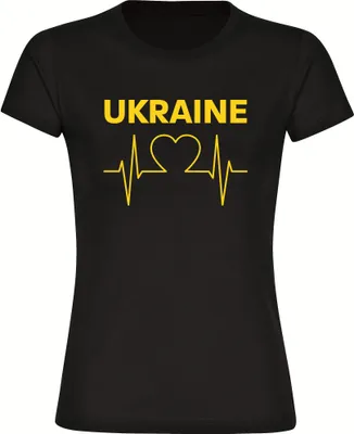 Produktbild von multifanshop Damen T-Shirt - Ukraine - Herzschlag, schwarz, Größe M