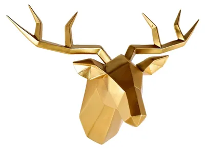 Produktbild von Hirschkopf-Wanddekoration aus Kunstharz, goldener Akzent, moderne Wandkunst