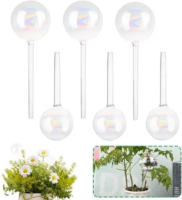 Produktbild von Unyqoos® 6er-Set bunte Glas-Bewässerungskugeln – automatische Pflanzenbewässerung für Zimmer-, Balkon- und Gartenpflanzen