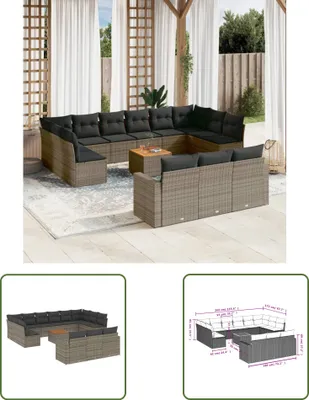 Produktbild von The Living Store 14-tlg. Garten-Sofagarnitur mit Kissen Grau Poly Rattan