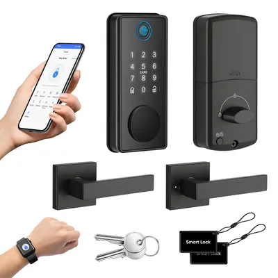 Smart Türschloss mit Fingerabdruck, Touchscreen, App, schwarz