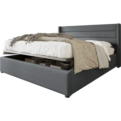 Produktbild von Stauraumbett Polsterbett Hydraulisch Doppelbett 140x200 cm, Holzlattenrost, Bett mit Lattenrost aus Metallrahmen, Leinenbezug, Grau