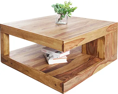 Produktbild von riess-ambiente Design Couchtisch GIANT 80cm braun Sheesham Massivholz stone finish mit Ablage