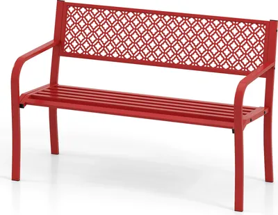 Obrázek produktu pro KOMFOTTEU 2-3místná zahradní lavička kovová odolná proti povětrnostním vlivům, lavička s ergonomickým opěradlem a područkami, lavička na terasu 127 x 59 x 82 cm, parková lavička na dvůr, terasu (červená)