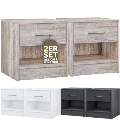 Produktbild von CASARIA® Nachttisch 2er Set mit Schublade & Ablagefach Holz Eiche 41x39x28 cm, Nachtschrank Schlafzimmer Bett Nachtkästchen, moderne Kommode, einfache Montage