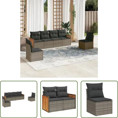 Produktbild von The Living Store 6-tlg. Garten-Sofagarnitur mit Kissen Grau Poly Rattan