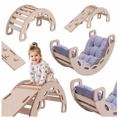 Produktbild von MISIOO Klettergerüst Indoor ab 1 Jahr, Montessori Kletterbogen 4in1 mit Rutsche, Kletterwand & Kissen, Holz Spielzeug für Baby und Kinder