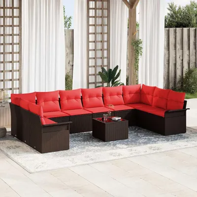 Image de Maison Exclusive - Salon de jardin avec coussins 11 pièces en polyrotin brun