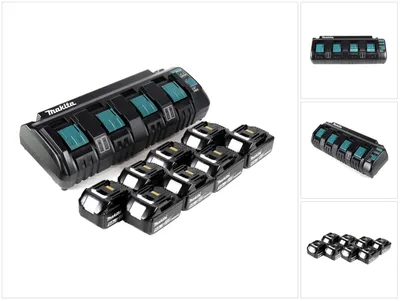 Immagine prodotto di Kit alimentatore Makita 18 V con caricabatterie quadruplo DC 18 SF + 8 batterie BL1850B da 5,0 Ah