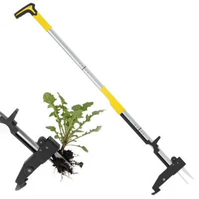 Image de Extracteur de mauvaises herbes avec long manche - Outil de désherbage - Acier inoxydable - 4 dents - 110 cm, pédale large