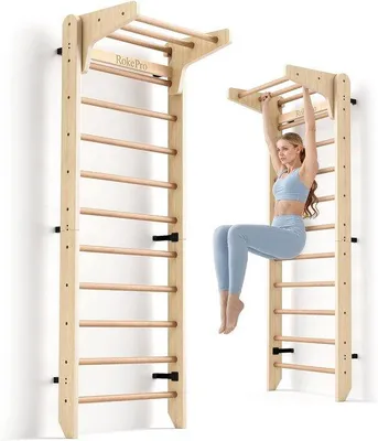 Imagen del producto de Barra de gimnasia para niños y adultos, de montaje en pared, de madera, multifuncional