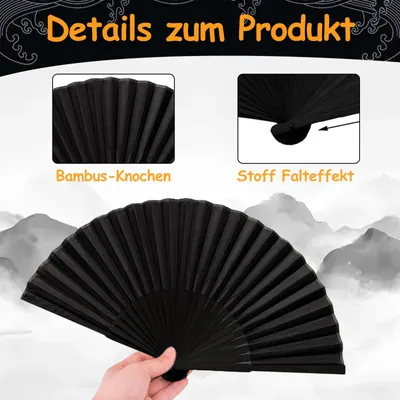 Produktbild von 3 Stück schwarze, handliche Faltfächer – 21 x 38 cm