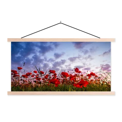 Produktbild von MuchoWow® Textilposter Panorama eines farbenfrohen Mohnblumenfeldes 60x30 cm mit holzfarbenen Rahmen - Dekoration