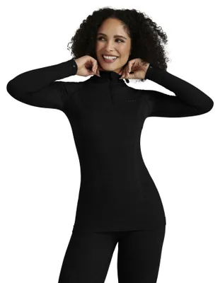 Image de T-shirt de sous-vêtement pour femmes FALKE, modèle Wool-Tech, col montant zippé, manches longues, laine technique