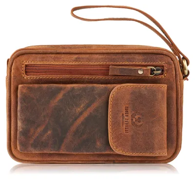 Produktbild von Paolo Peruzzi Herren Leder Handgelenktasche Reißverschluss Echtleder Vintage Braun