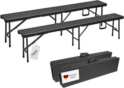 Produktbild von Klappbank im 2er Set, vielseitig verwendbare Bierbank, Faltbank mit 400 kg belastbar, klappbare Sitzbank 180 x 25 cm, Campingbank für 4 Personen, tragbare Gartenbank in Holzoptik